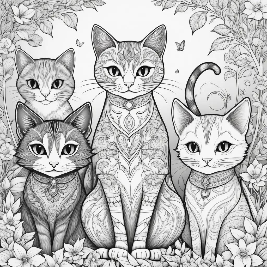 Black and white coloring pages of cats