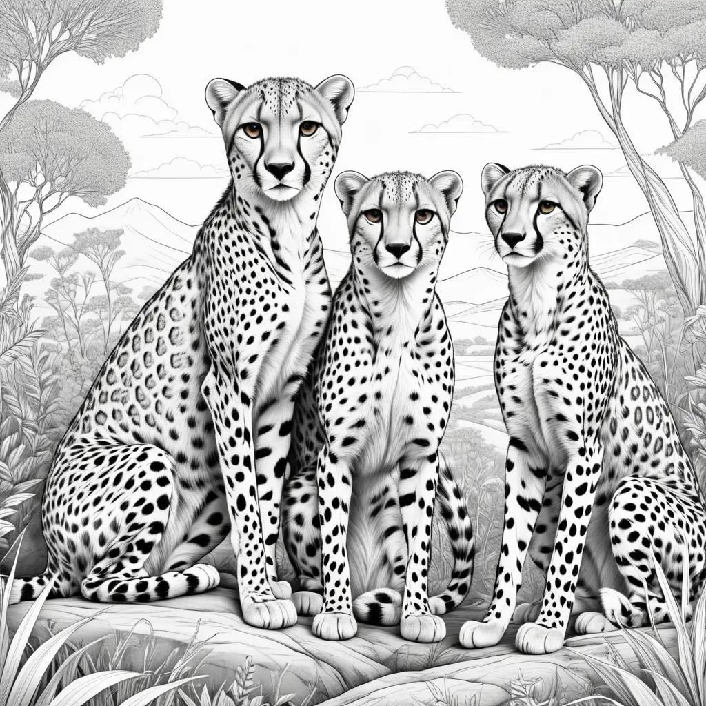 Black and white coloring pages of cheetahs