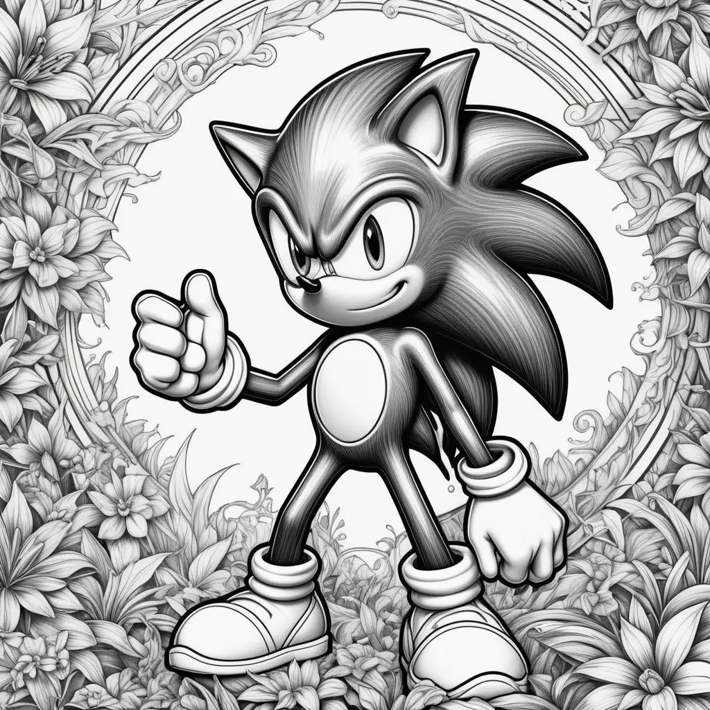 Black and white coloring pages of dark Sonic the Hedgehog