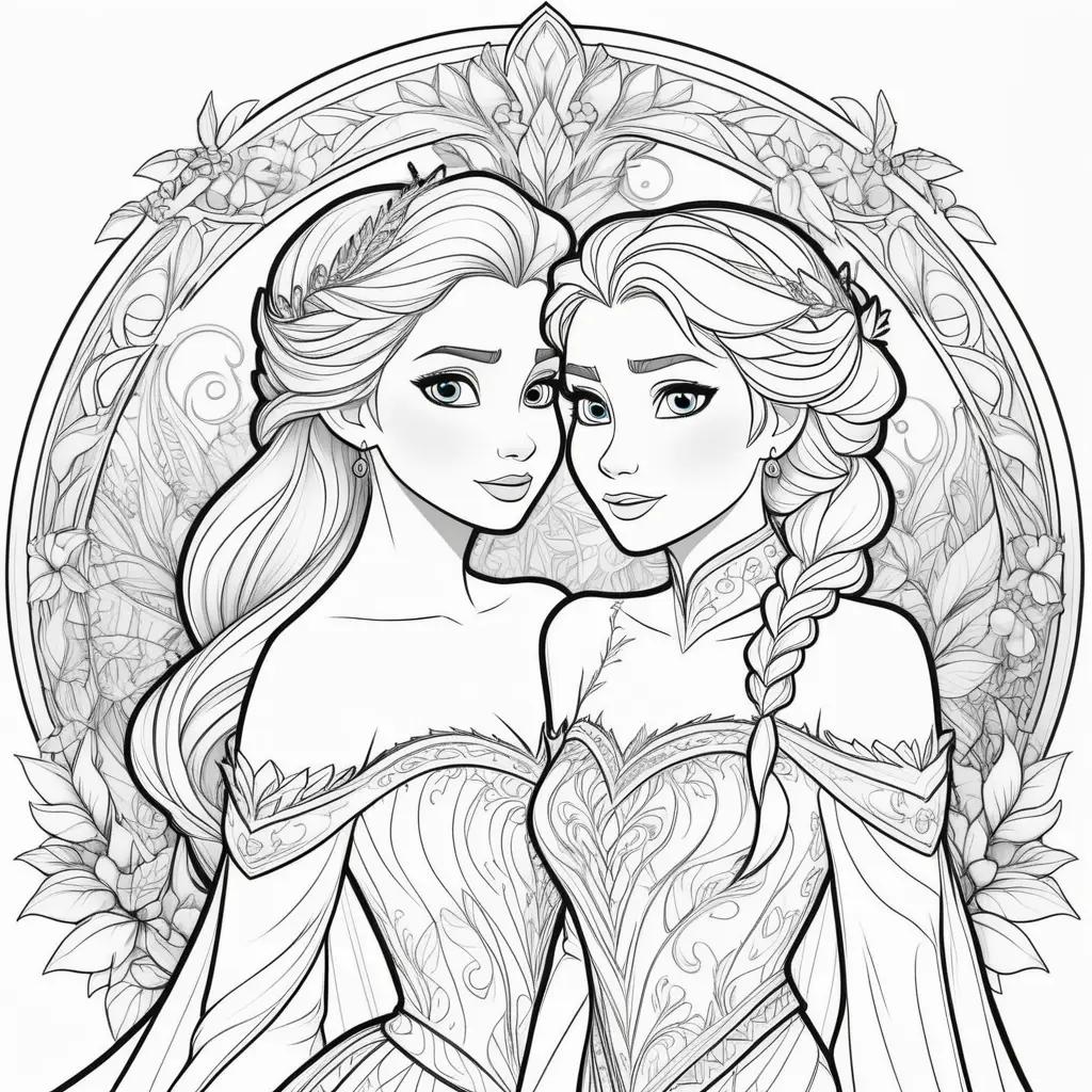 Black and white coloring pages of elsa and anna