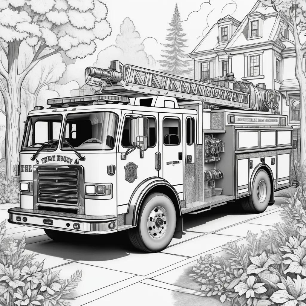 Black and white coloring pages of fire trucks