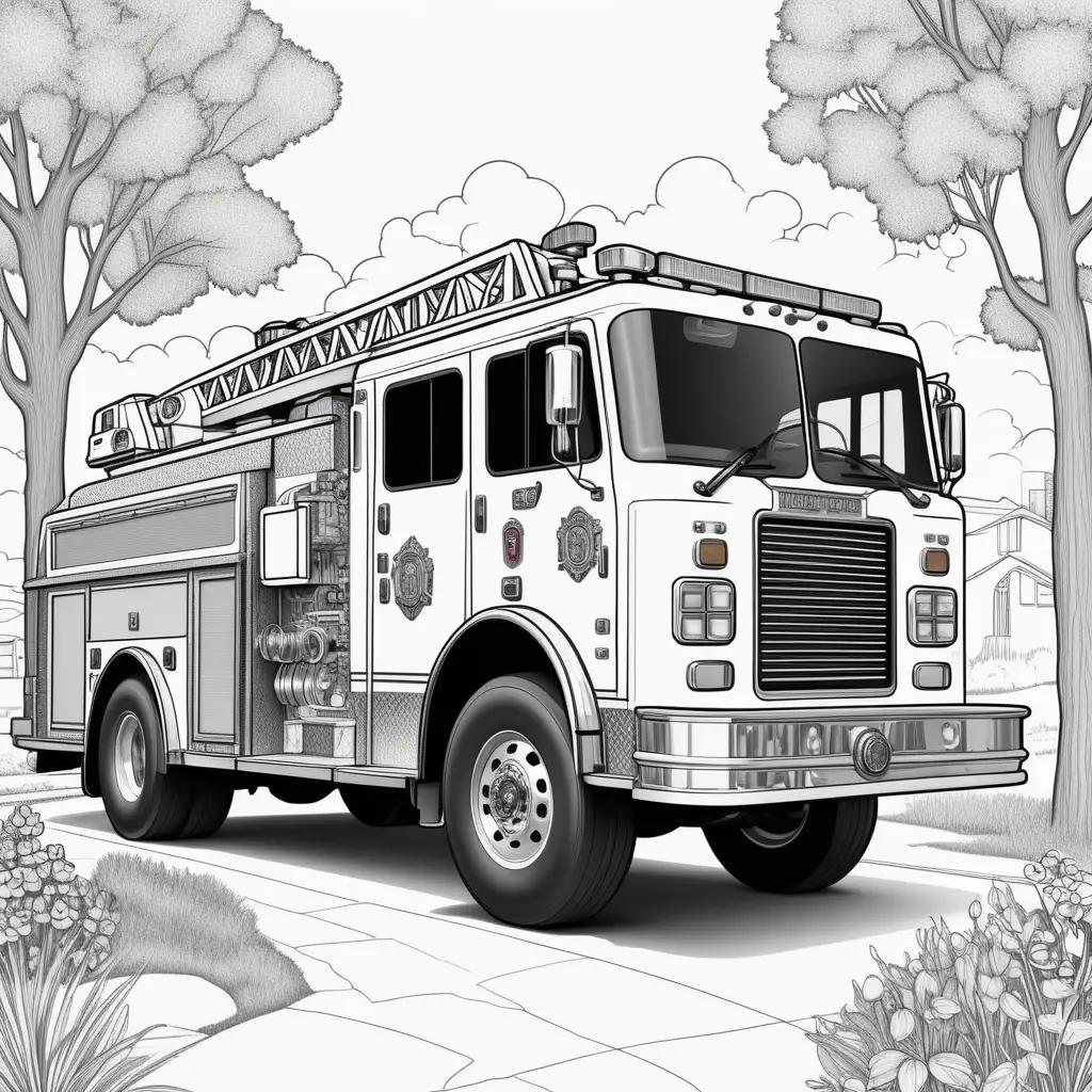 Black and white coloring pages of fire trucks