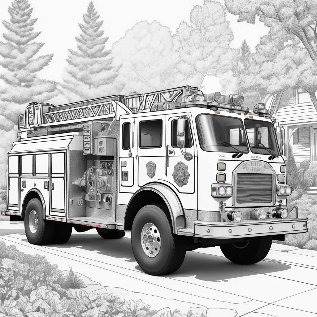 Black and white coloring pages of fire trucks