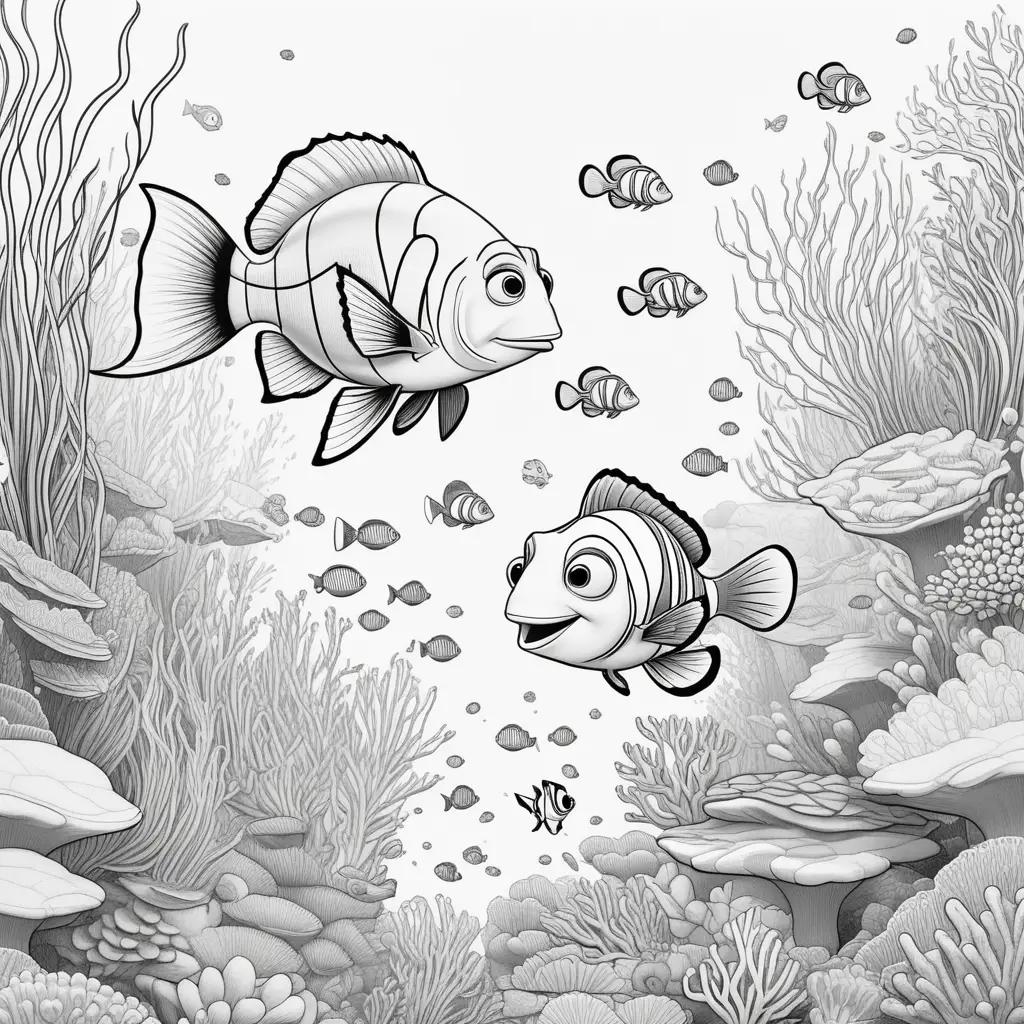 Black and white coloring pages of fish and sea life