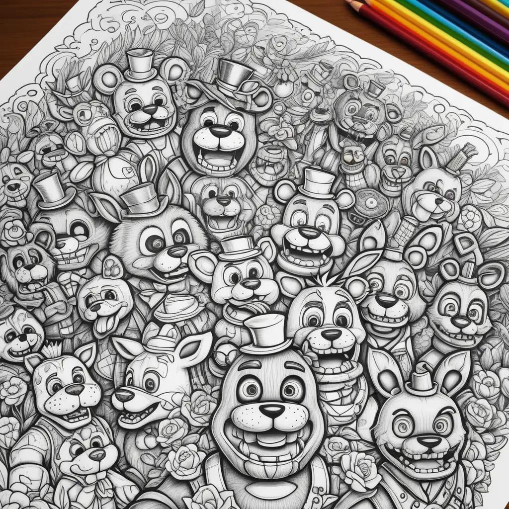 Black and white coloring pages of five night at freddy characters