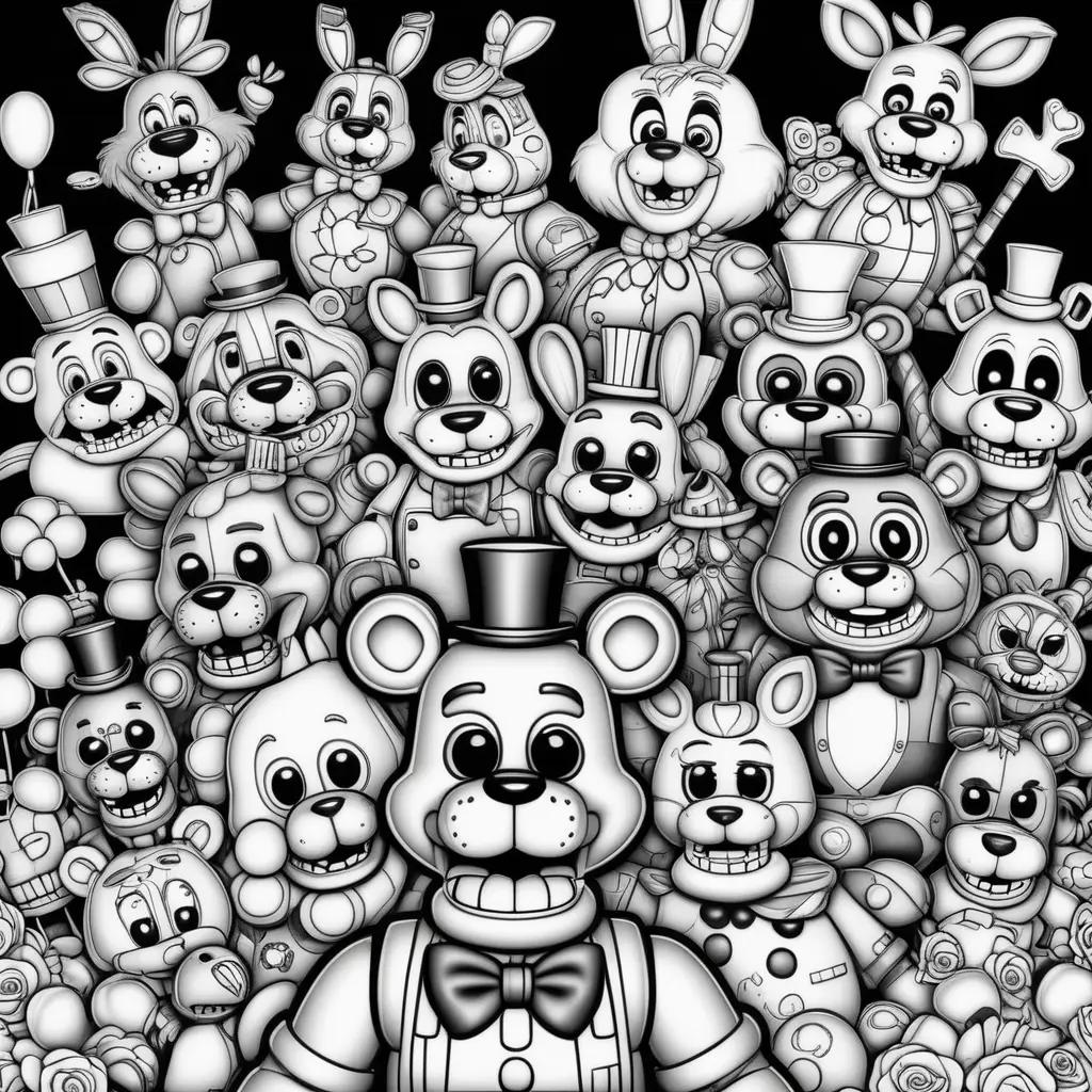 Black and white coloring pages of five night at freddy characters