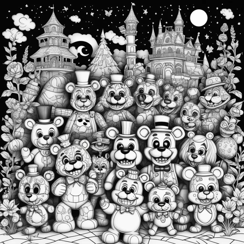 Black and white coloring pages of five nights at Freddys