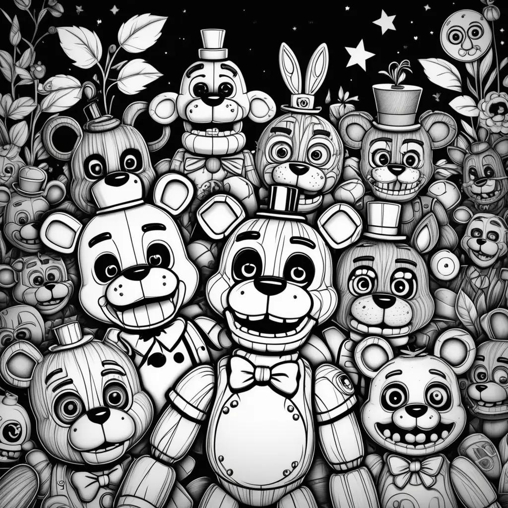 Black and white coloring pages of five nights of freddy characters