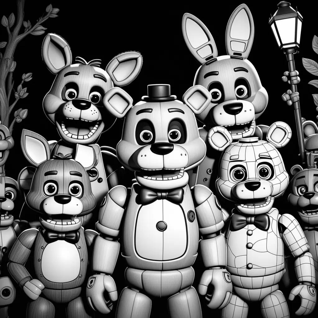 Black and white coloring pages of five nights of freddys characters