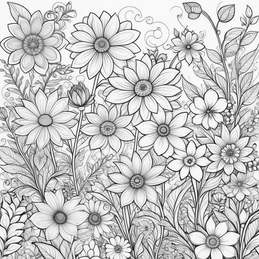 Black and white coloring pages of flowers