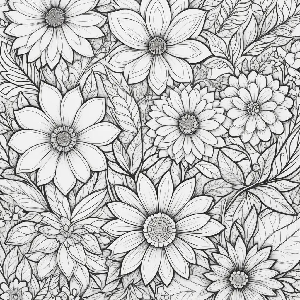 Black and white coloring pages of flowers