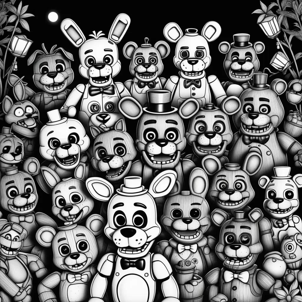 Black and white coloring pages of freddy and friends