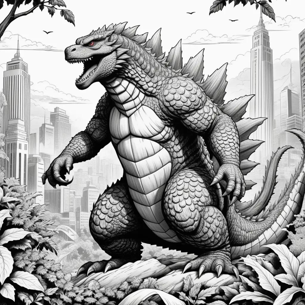 Black and white coloring pages of godzilla