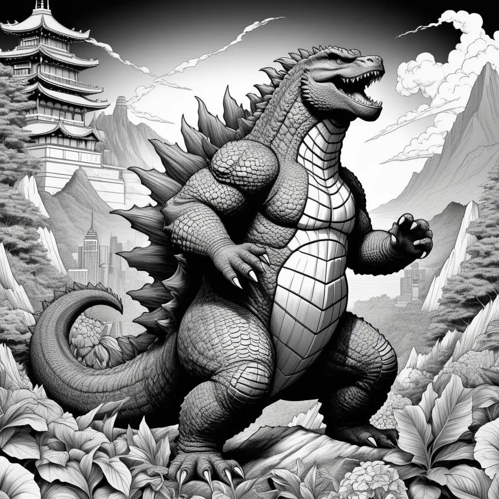 Black and white coloring pages of godzilla