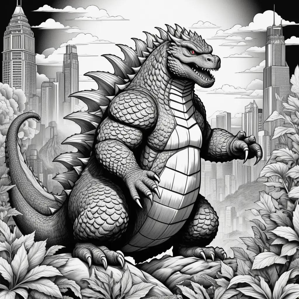 Black and white coloring pages of godzilla