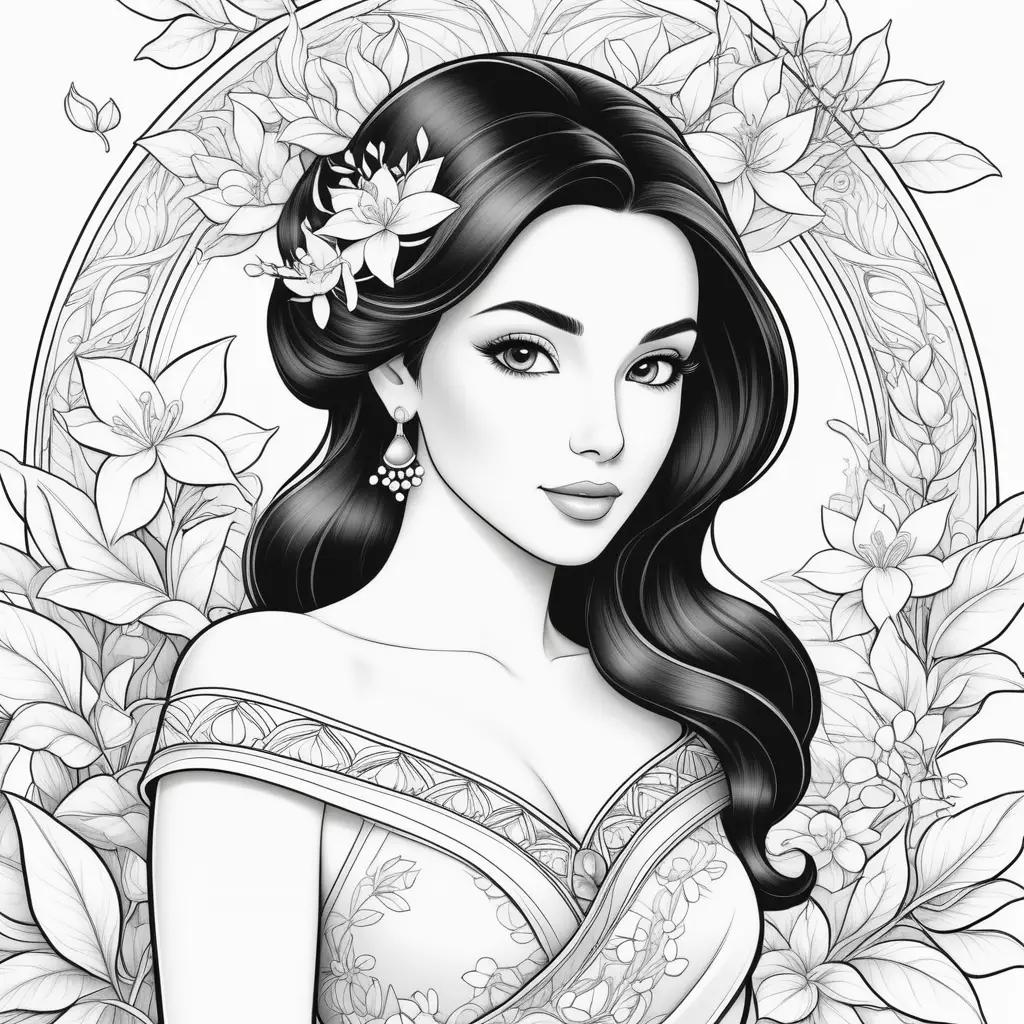 Black and white coloring pages of jasmine