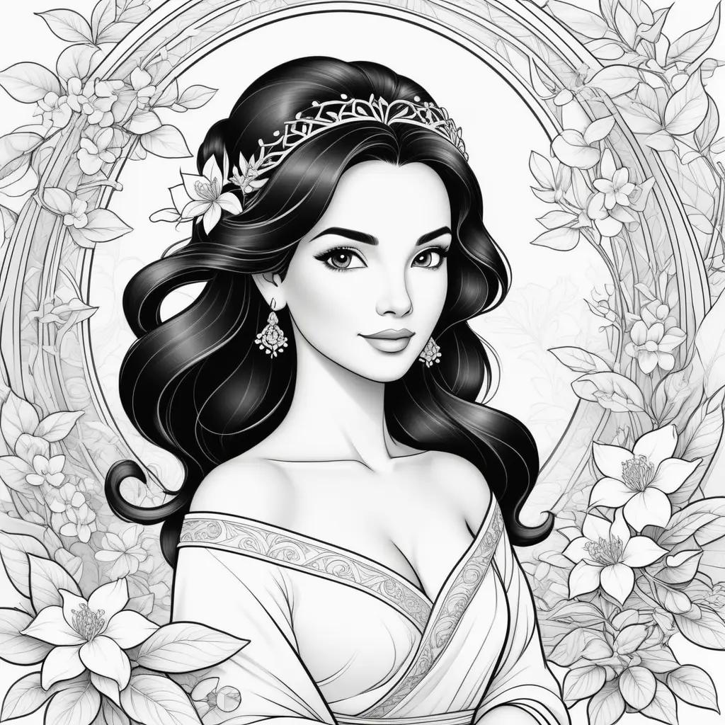 Black and white coloring pages of jasmine