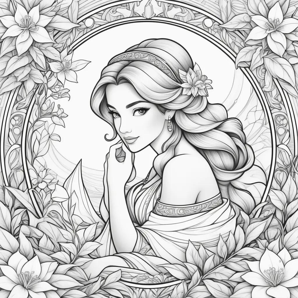 Black and white coloring pages of jasmine