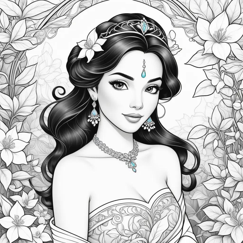 Black and white coloring pages of jasmine