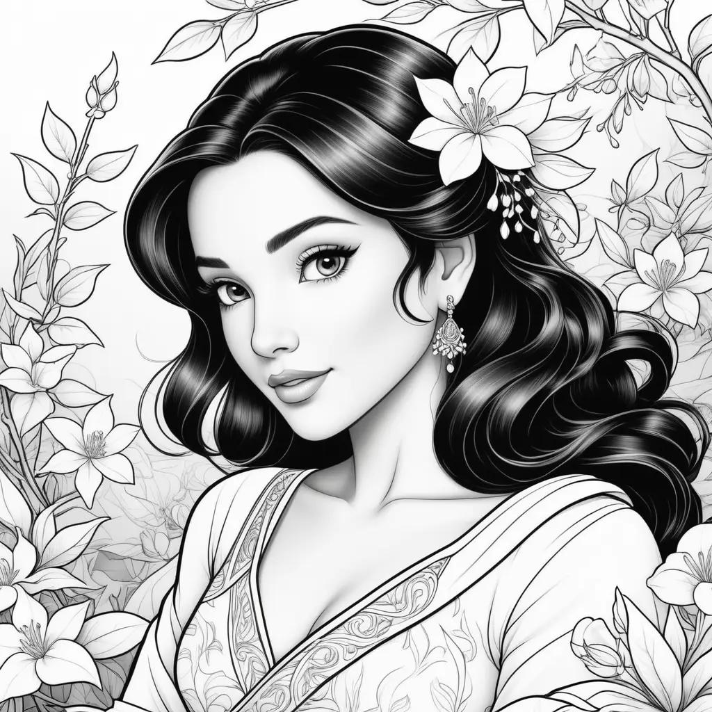 Black and white coloring pages of jasmine