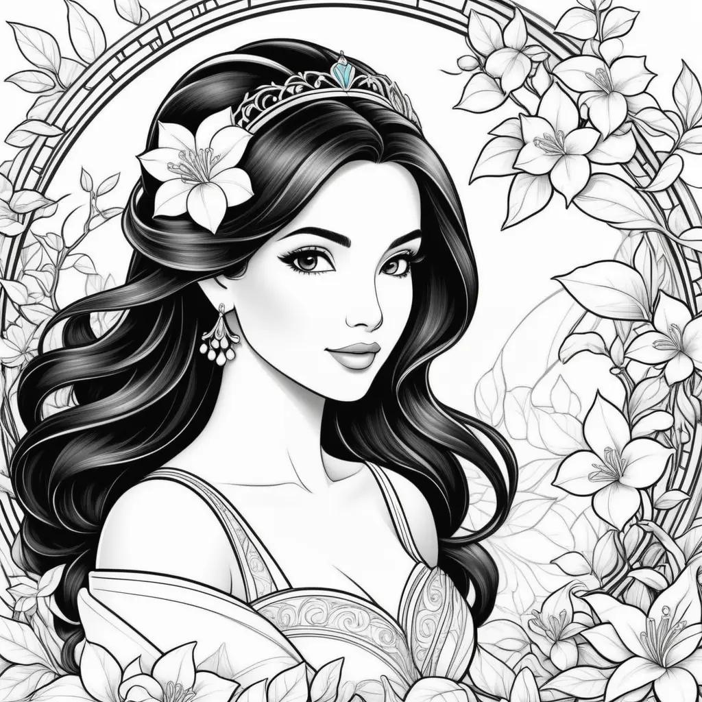 Black and white coloring pages of jasmine princess