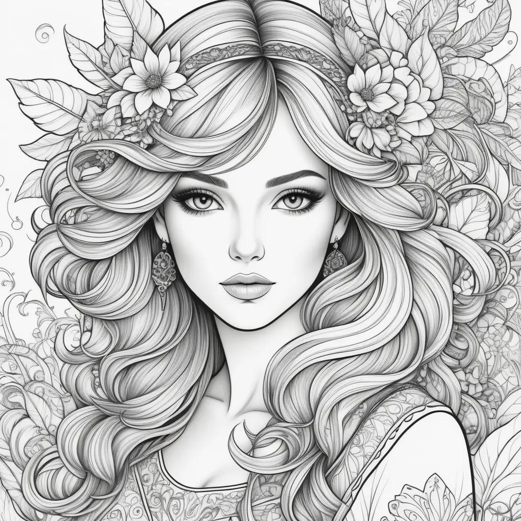 Black and white coloring pages of ladies