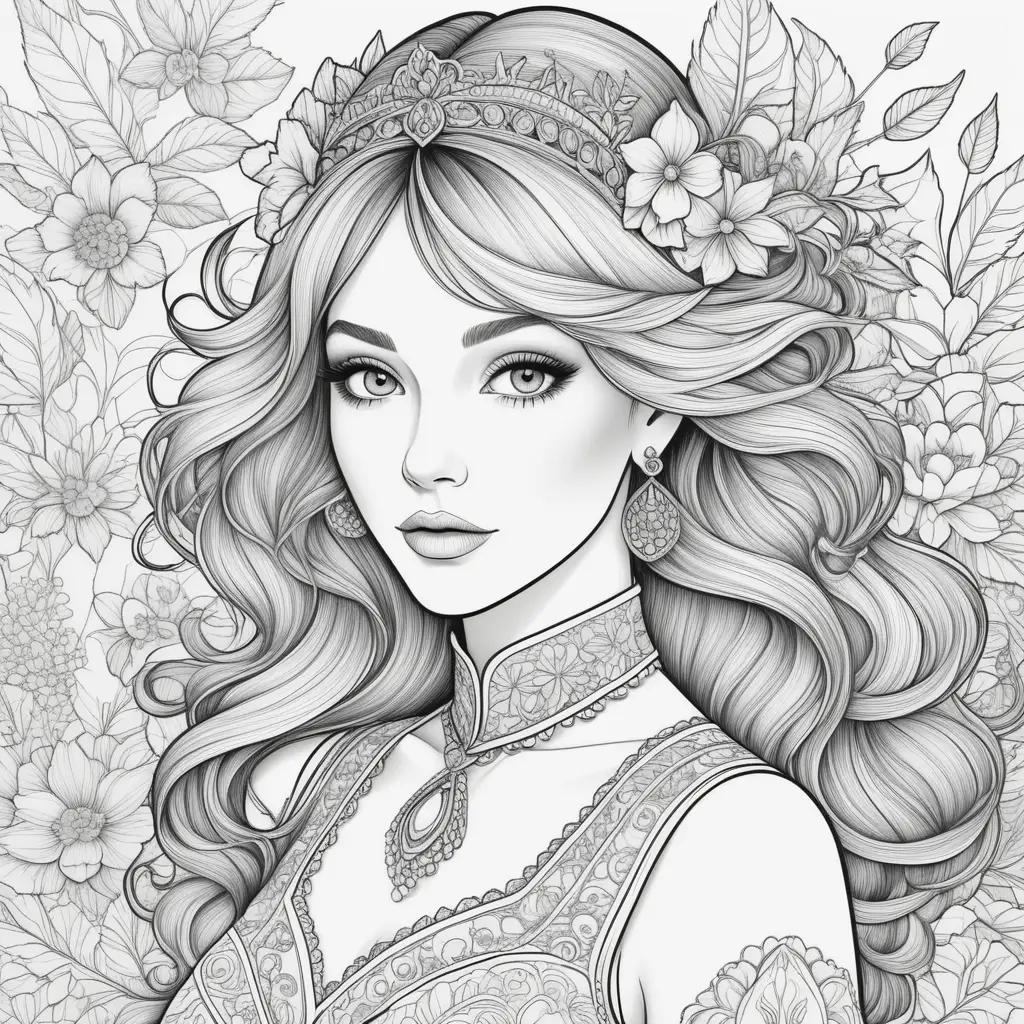 Black and white coloring pages of ladies