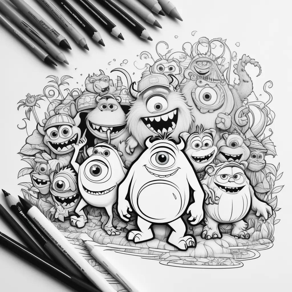 Black and white coloring pages of monsters inc