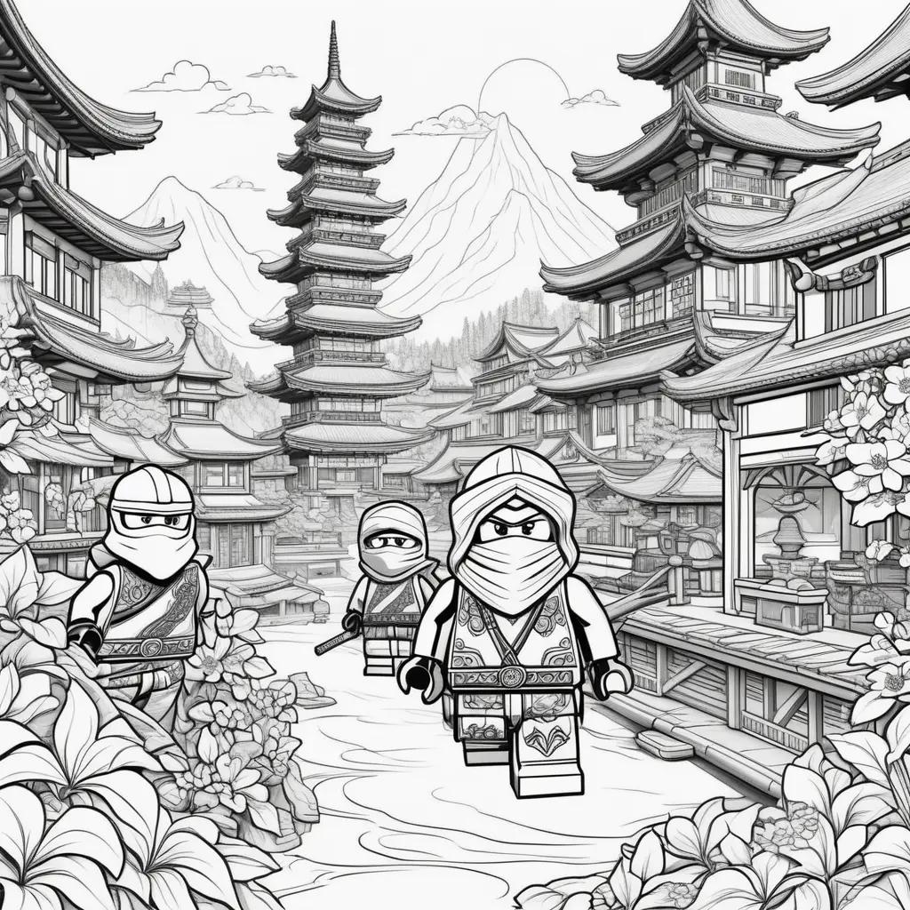 Black and white coloring pages of ninja characters