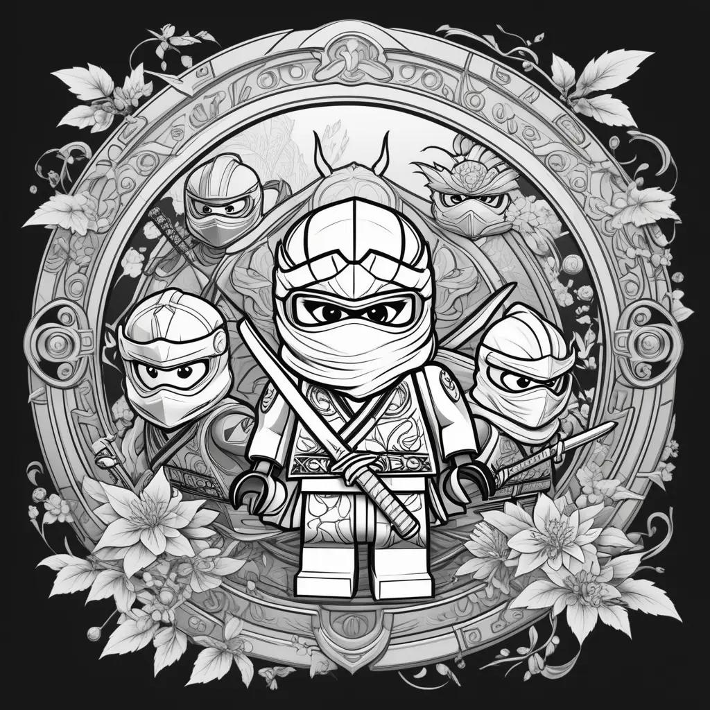 Black and white coloring pages of ninjago characters