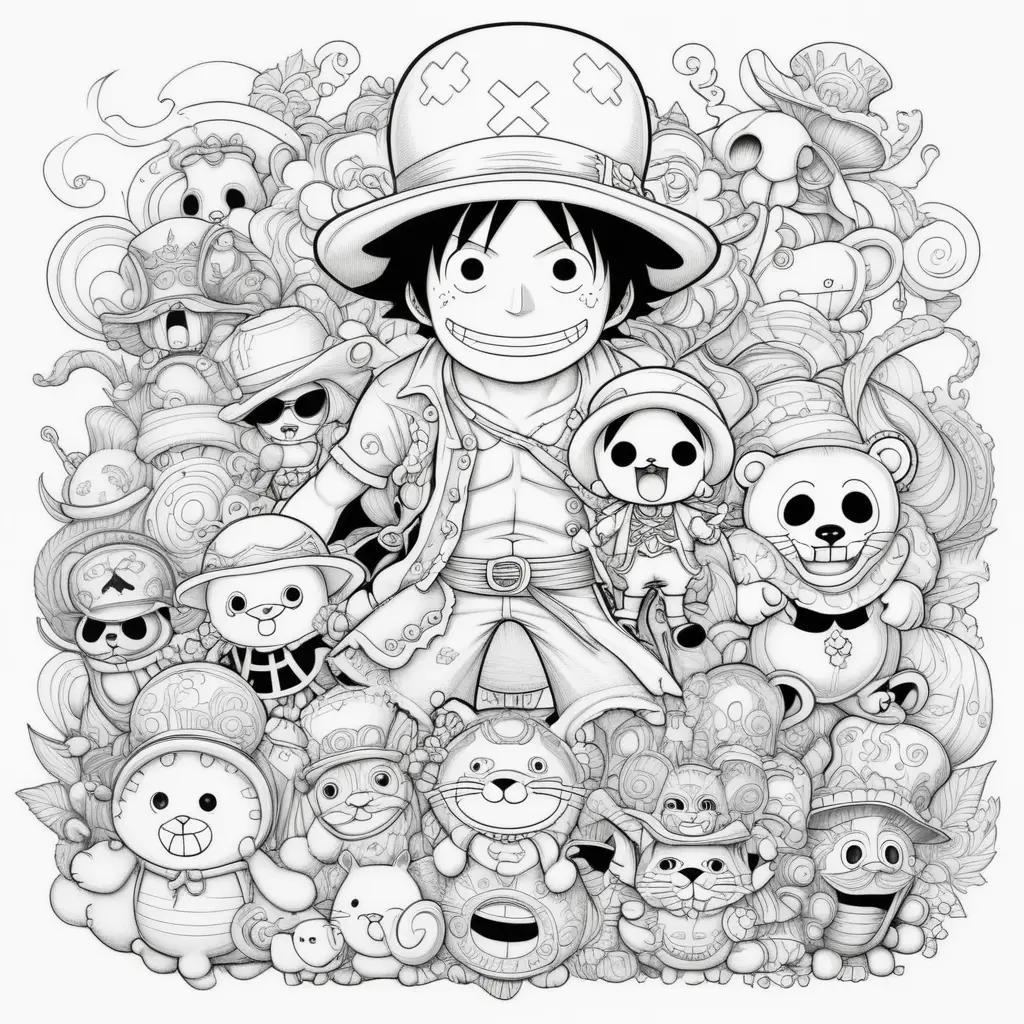 Black and white coloring pages of one piece characters