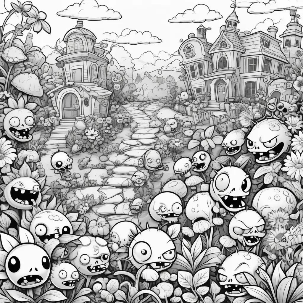 Black and white coloring pages of plants vs zombies