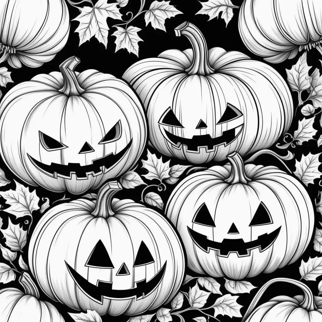 Black and white coloring pages of pumpkins