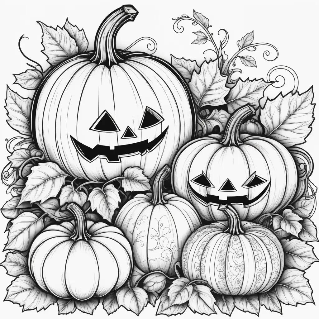 Black and white coloring pages of pumpkins