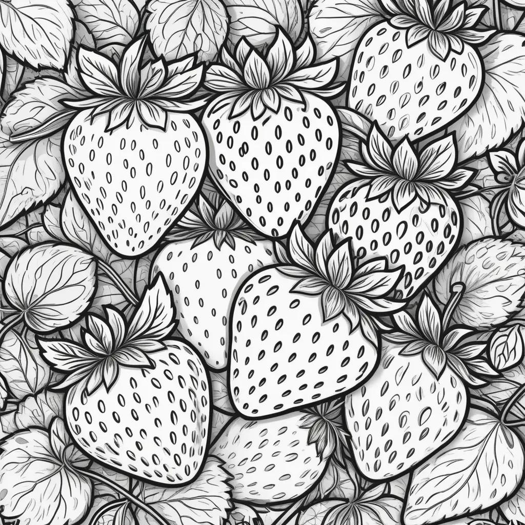 Black and white coloring pages of strawberries