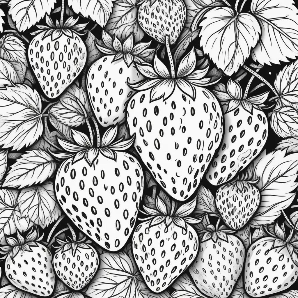 Black and white coloring pages of strawberries