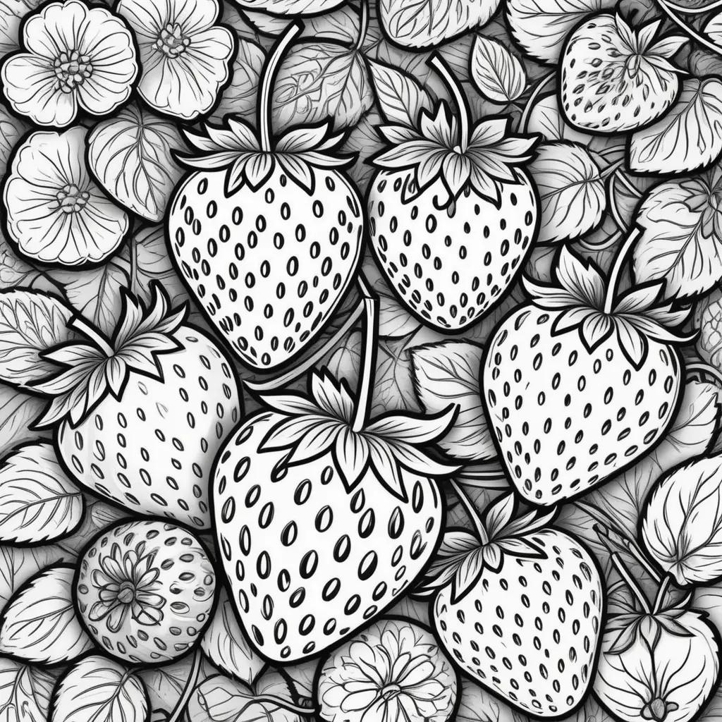 Black and white coloring pages of strawberries