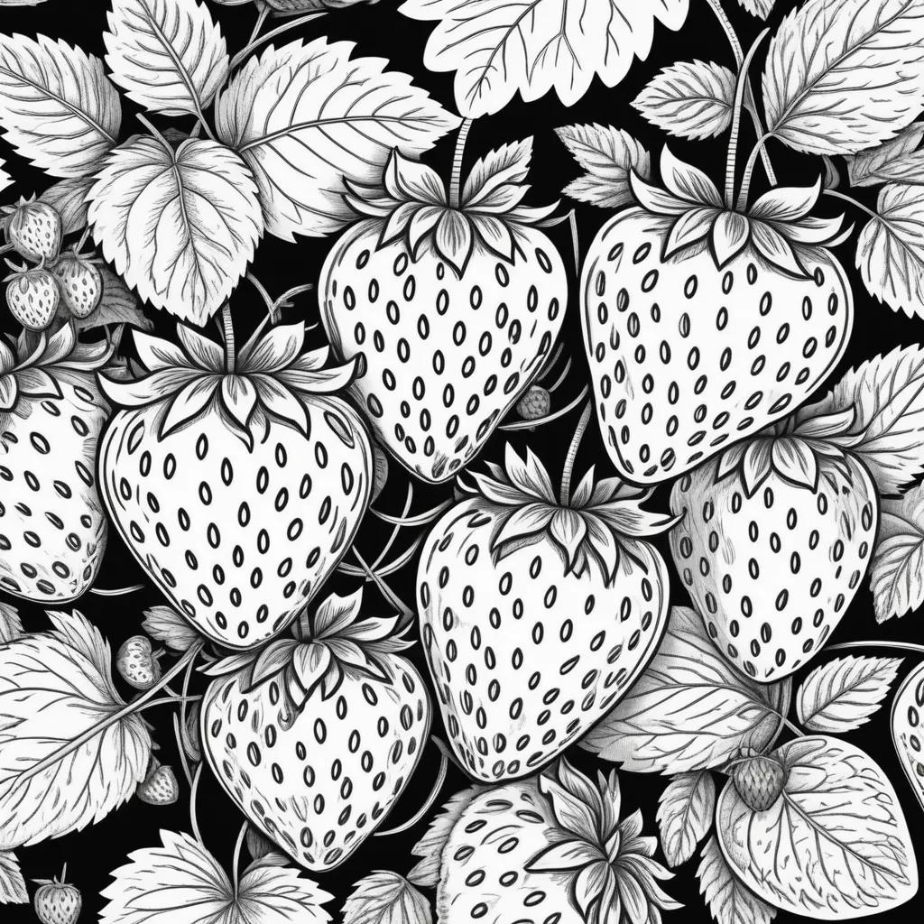 Black and white coloring pages of strawberries