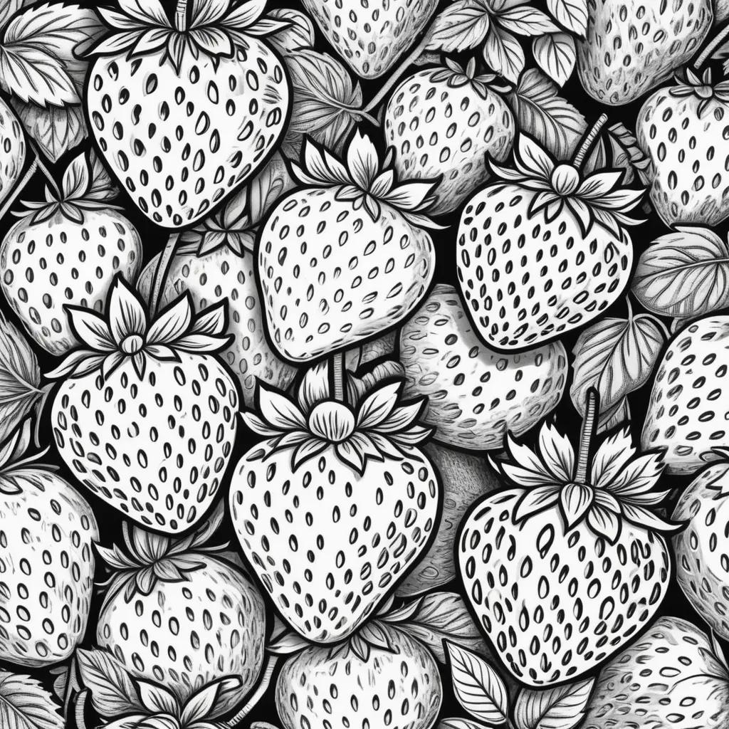 Black and white coloring pages of strawberries