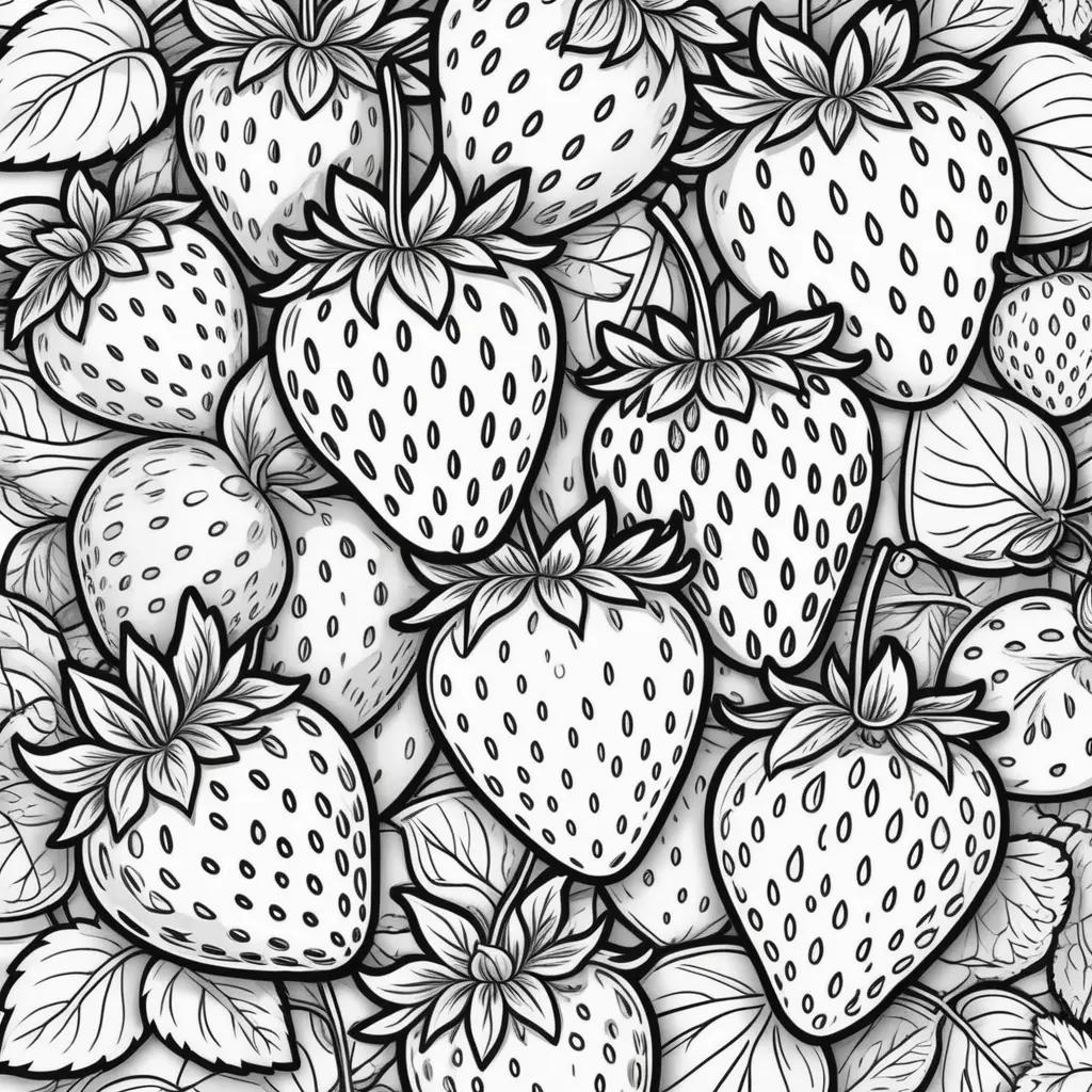 Black and white coloring pages of strawberries