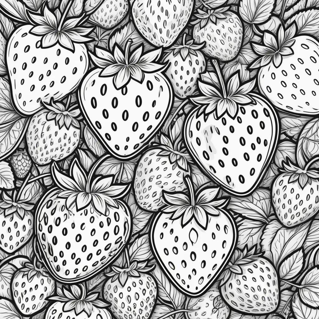 Black and white coloring pages of strawberries