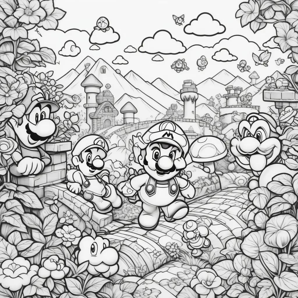 Black and white coloring pages of super mario brothers