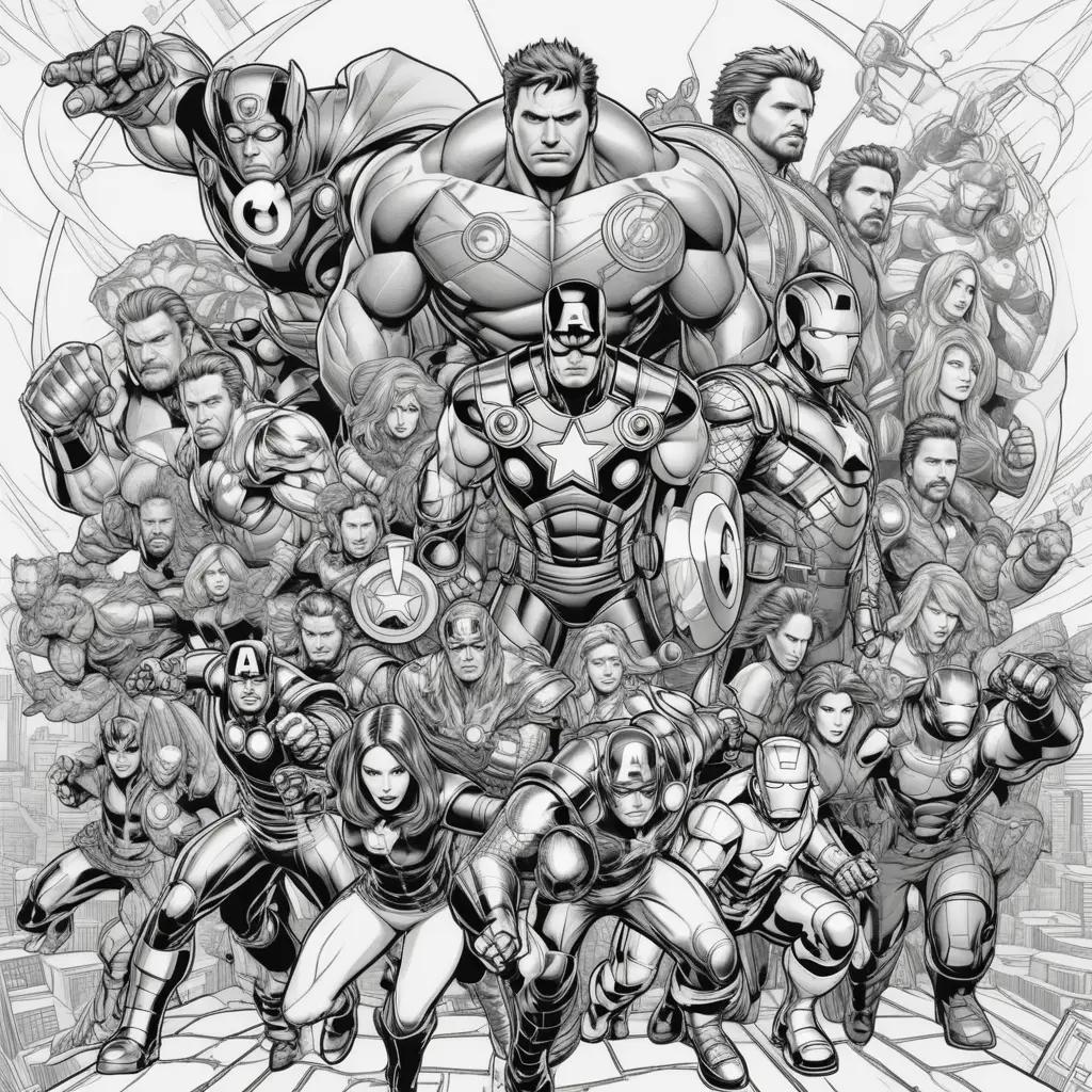 Black and white coloring pages of the Avengers