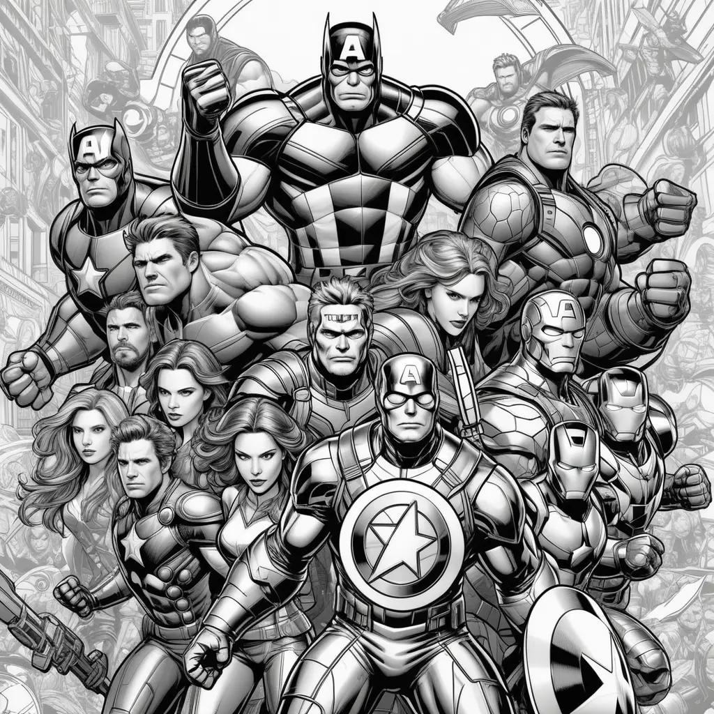 Black and white coloring pages of the Avengers