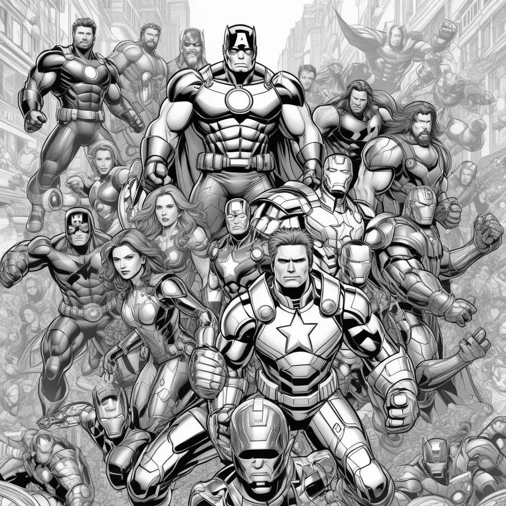 Black and white coloring pages of the Avengers