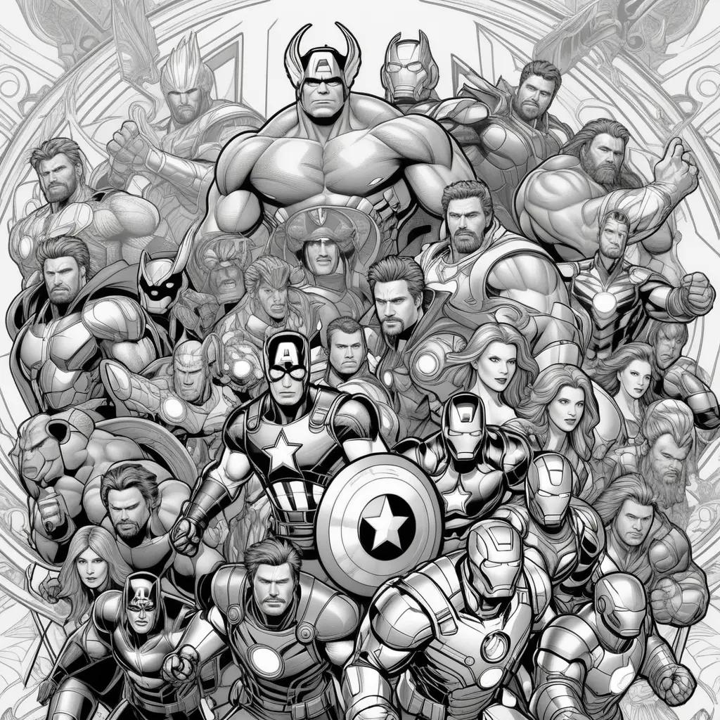 Black and white coloring pages of the Avengers