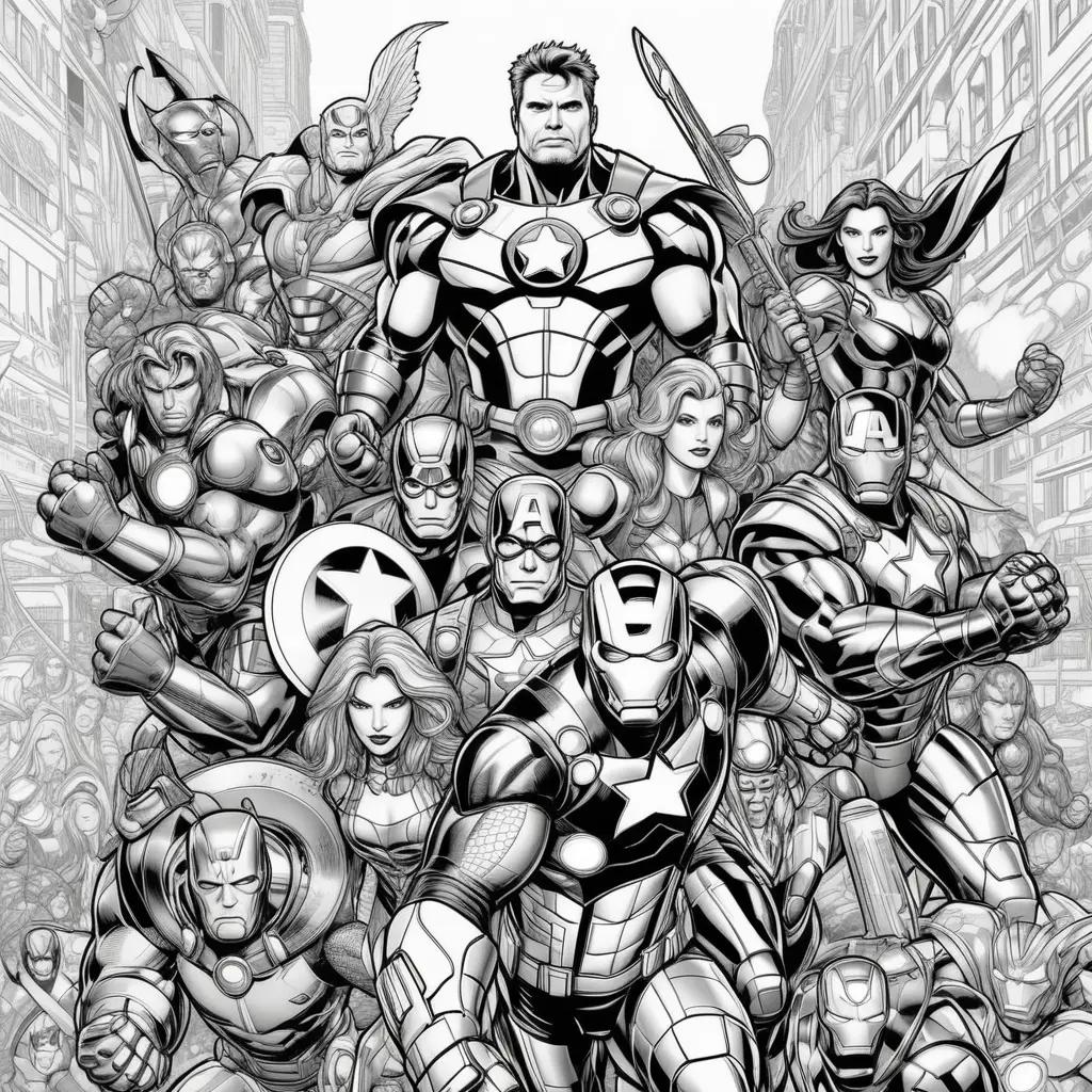 Black and white coloring pages of the Avengers