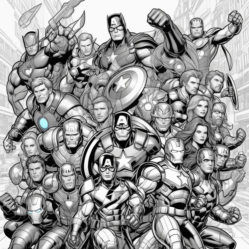 Black and white coloring pages of the Avengers