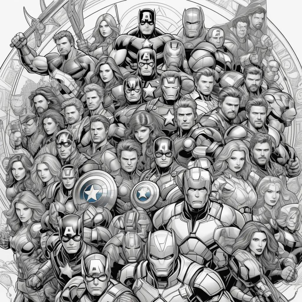 Black and white coloring pages of the Avengers