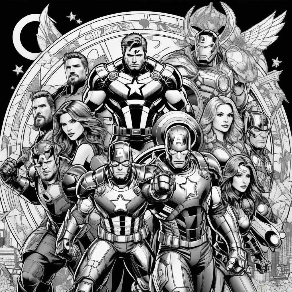 Black and white coloring pages of the Avengers